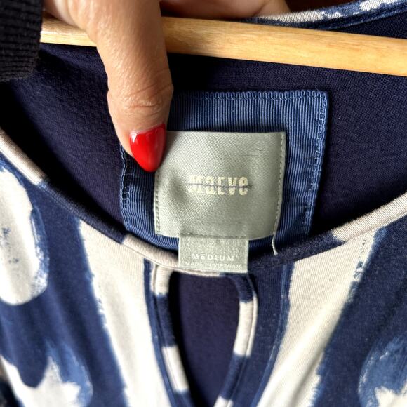 Anthropologie Maeve Sennebec Blue Cream Jersey Flare Dress size M - Picture 6 of 16